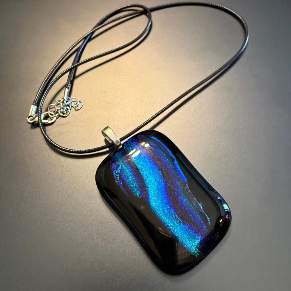 Bold Vibrant Blue & Black Dichroic Glass Handcrafted Pendant